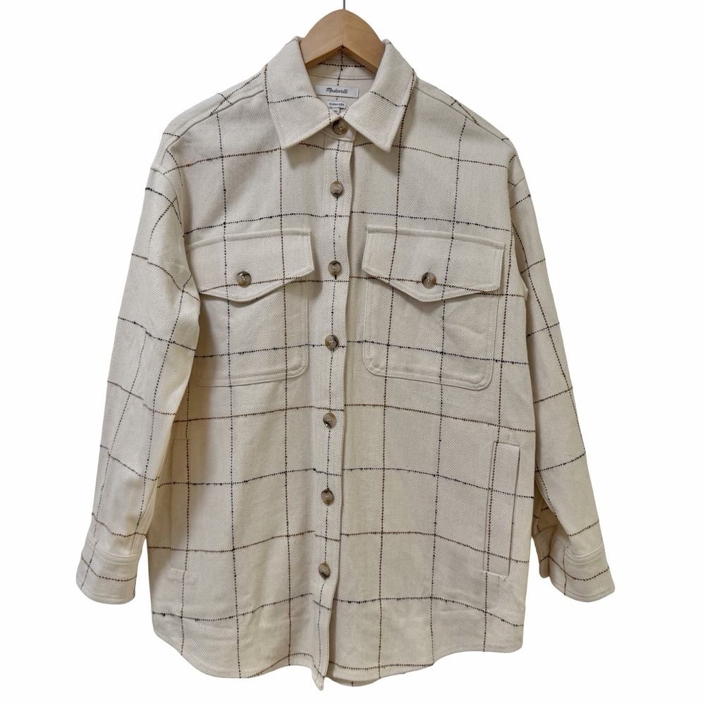 Madewell Womens Boucle Oversized Heavy Flannel Plaid Shirt Size XS Cream Country